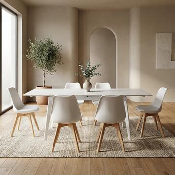 Tavolo Moderno Allungabile Dioniso Bianco in Ceramica Effetto Marmo con Struttura in Ferro 120/180x80 h75 cm