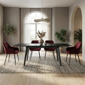 Tavolo Moderno Allungabile Dioniso Nero in Ceramica Effetto Marmo con Struttura in Ferro 120/180x80 h75 cm