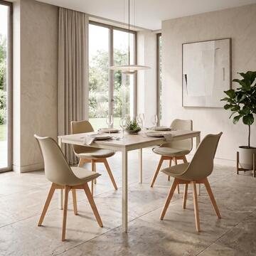 Tavolo Rettangolare Moderno 120x75 h75 cm con Struttura in Metallo Beige e Piano in Melaminico