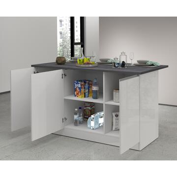 Isola Cucina Sole 3 Ante, L 155 cm, in Melaminico Bianco e Grigio, Made in Italy