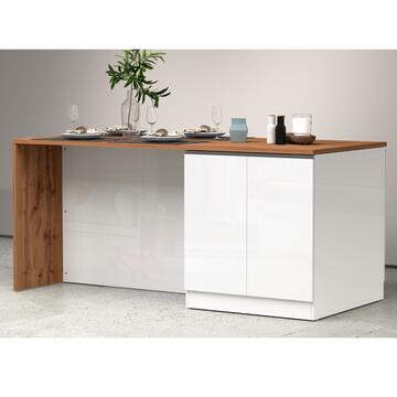 Isola Cucina Sole 4 Ante, L 200 cm, in Melaminico Bianco e Rovere, Made in Italy