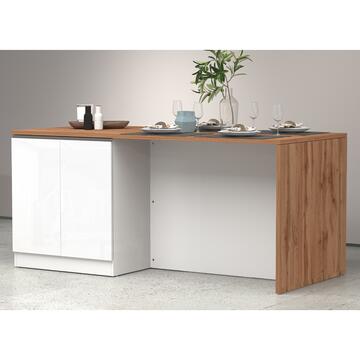 Isola Cucina Sole 4 Ante, L 200 cm, in Melaminico Bianco e Rovere, Made in Italy