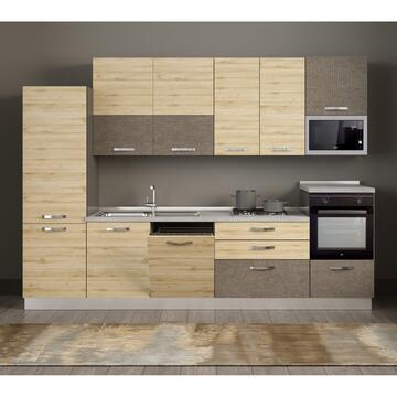 Cucina completa Aisha effetto legno, reversibile con lavastoviglie, titano/cadiz