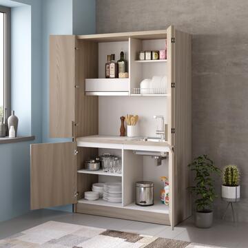 Cucina Monoblocco Salvaspazio Fly 125DX Tiglio con Lavello e Cappa Incassata