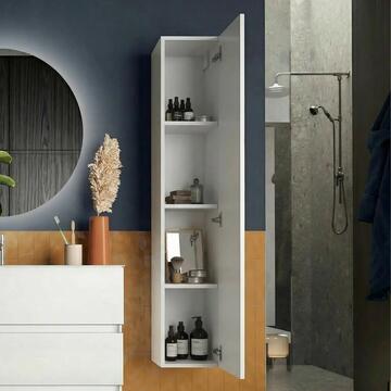 Colonna Bagno Sospesa Moderna Start Bianco Lucido 26x25 h138 cm con Anta e Ripiani