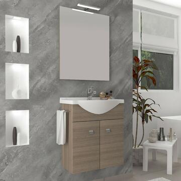 Mobile bagno sospeso Zaffiro con lavabo e specchio, legno rovere Marino fa Mercato