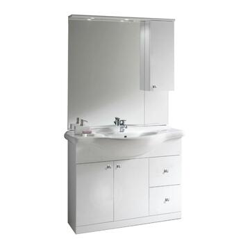 Mobile bagno a terra Cinzia 105 bianco con lavabo, specchiera e mobiletto pensile Marino fa Mercato