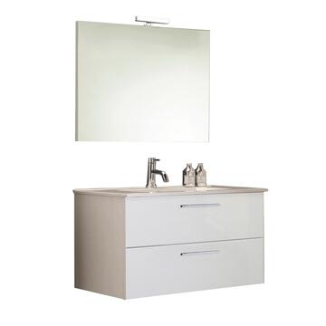 Mobile bagno sospeso moderno Alice bianco con lavabo ad incasso e specchio