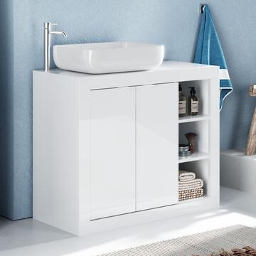 Mobile Bagno Moderno a Terra Bianco Lucido Basic con Lavabo 92x45 h92 cm