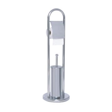 Piantana Ibo per Bagno in Acciaio Inox Effetto Specchio - 22x22 h81 cm - Portarotolo da Terra con Scopino WC