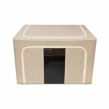 Scatola Salvaspazio in Tessuto 50x40 h32 cm, Contenitore Portaoggetti Pieghevole Cambio Stagione - Colori Assortiti Beige/Blu/Grigio