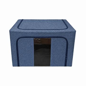 Scatola Salvaspazio in Tessuto 50x40 h32 cm, Contenitore Portaoggetti Pieghevole Cambio Stagione - Colori Assortiti Beige/Blu/Grigio
