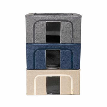 Scatola Salvaspazio in Tessuto 40x30 h20 cm, Contenitore Portaoggetti Pieghevole Cambio Stagione - Colori Assortiti Beige/Blu/Grigio