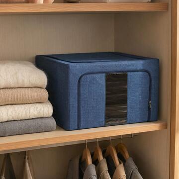 Scatola Salvaspazio in Tessuto 40x30 h20 cm, Contenitore Portaoggetti Pieghevole Cambio Stagione - Colori Assortiti Beige/Blu/Grigio
