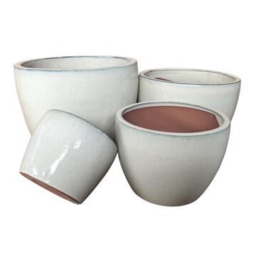Set 4 Vasi in Ceramica Smaltata Crema di Diverse Dimensioni per Arredo Casa e Decorazioni