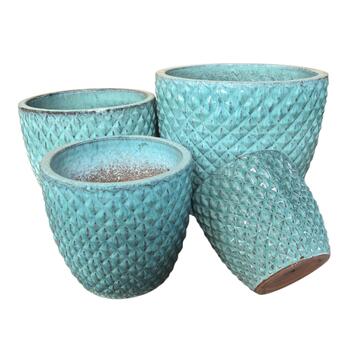 Set 4 Vasi in Ceramica Smaltata Tiffany di Diverse Dimensioni per Arredo Casa e Decorazioni