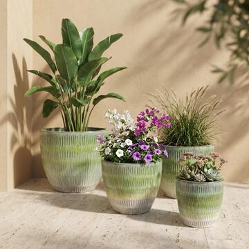 Set 4 Vasi in Ceramica Smaltata Verde di Diverse Dimensioni per Arredo Casa e Decorazioni