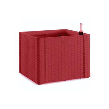 Fioriera Quadrata Rossa Natural 43x43 h33 cm con Riserva d'Acqua e Indicatore di Livello, per Giardino e Terrazzo