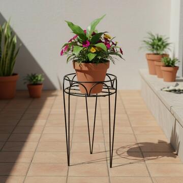 Portavaso Fran in Ferro Verniciato Nero - 24,5x24,5 h53,5 cm - per Interno, Ingresso, Soggiorno, Veranda, Terrazza