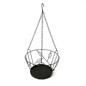 Portavaso Mety Sospeso d 27 cm in Ferro Verniciato Nero - per Ingresso, Veranda, Terrazza, Balcone