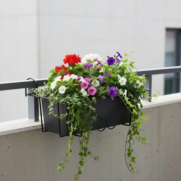 Balconiera/Porta Vaso Sospeso Style 42x18,5 h27 cm in Ferro Verniciato Nero - per Terrazza, Balcone, Finestra