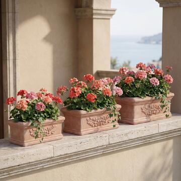 Set 3 Fioriere Rettangolari in Terracotta per Piante, Fiori e Arredo Giardino