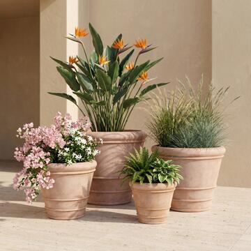 Set 4 Vasi Decorativi in Terracotta per Arredo Giardino, Fiori e Piante da Interno ed Esterno