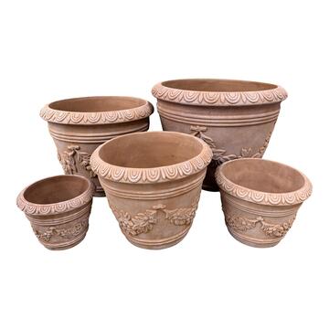 Set 5 Vasi Decorativi in Terracotta per Arredo Giardino, Fiori e Piante da Interno ed Esterno
