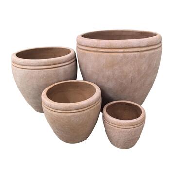Set 4 Vasi Decorativi in Terracotta per Arredo Giardino, Fiori e Piante da Interno ed Esterno