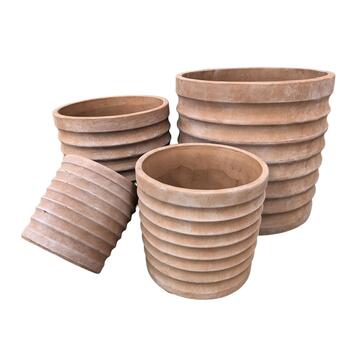 Set 4 Vasi Decorativi in Terracotta per Arredo Giardino, Fiori e Piante da Interno ed Esterno