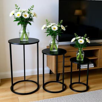 Set 3 Portavasi/SgabellI per Fiori Colb in Metallo Verniciato Nero - Grande 30x30x53 cm, Medio 25x25x42 cm, Piccolo 20x20x32 cm