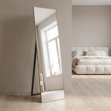Specchiera da Terra Rettangolare Oro con Piede 40x150 cm, Specchio a Figura Intera Moderno