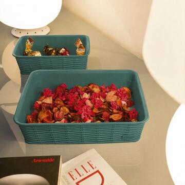 Cestino Multiuso Elegance M 25x19,5 h6 cm  in Plastica Verde Effetto Midollino