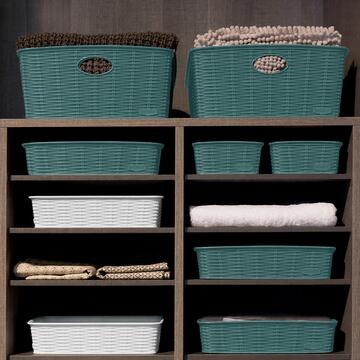 Cestino Multiuso Elegance L 35,5x26 h6 cm  in Plastica Verde Effetto Midollino