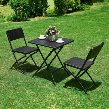 Tavolo da Catering Pieghevole Blow Quadrato 61,5x61,5 h73 cm - con Struttura in Metallo e Design Rattan - Nero