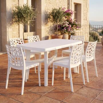Tavolo Rettangolare in Polipropilene Bianco Rodano 138x88 h72 cm da Esterno per 4/6 Persone