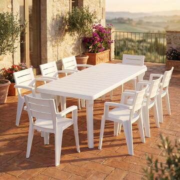Tavolo Allungabile in Polipropilene Bianco Bergen 160/220x90 h74 cm da Esterno per 6/8 Persone