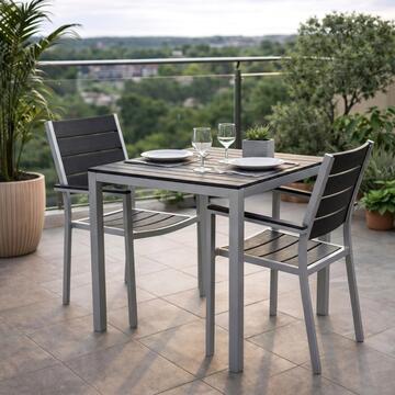 Tavolo da Esterno Blow Quadrato 78x78 h74 cm - con Struttura in Metallo e HDPE - Design a Doghe Effetto Legno - Bianco/Grigio