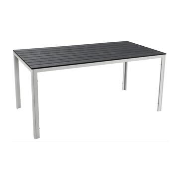 Tavolo da Esterno Blow 156x78 h74 cm - con Struttura in Metallo e Design a Doghe Effetto Legno - Bianco/Grigio