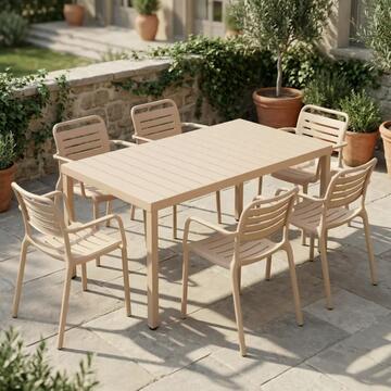 Tavolo Equis Tortora 130x80 h75 cm - in Polipropilene con Gambe in Ferro - per Interno ed Esterno - per Giardini, Terrazze, Balconi, Bar, Ristoranti