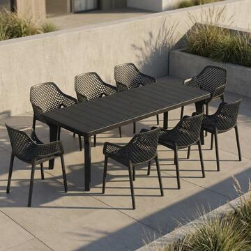 Sedia con Braccioli da Esterno Impilabile Grafite Kyara in Polipropilene e Fibra di Vetro 58x60 h82 cm