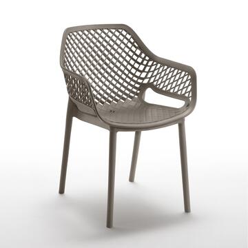 Sedia con Braccioli da Esterno Impilabile Taupe Kyara in Polipropilene e Fibra di Vetro 58x60 h82 cm