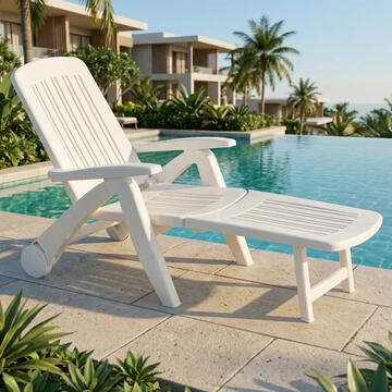 Lettino Prendisole Cancun Bianco Pieghevole in Polipropilene per Giardino, Terrazza e Piscina 190x72 cm