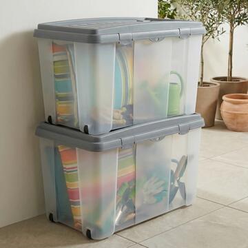 Contenitore Multiuso Trasparente 120 lt Family Box con Ruote e Divisori Estraibili 80x47 h51 cm