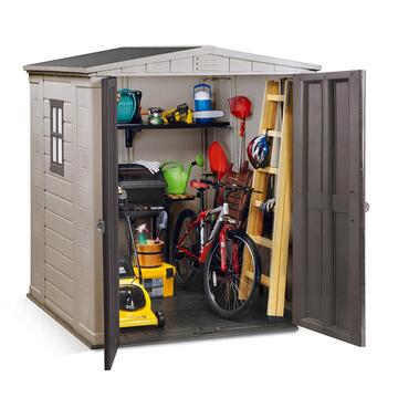 Keter Factor 6x6 Beige - Casetta da Giardino - Con Porta a Doppia Anta e Finestra Laterale - 178x195,5 h208 cm