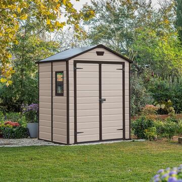 Keter Manor 6x5 Beige - Casetta da Giardino - Con Porta Doppia Anta e Finestra Laterale  - 185x152 h 226 cm