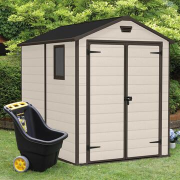 Keter Manor 6x8 Beige - Casetta da Giardino - Con Porta Doppia Anta e Finestra Laterale - 185,8x236,8 h227 cm