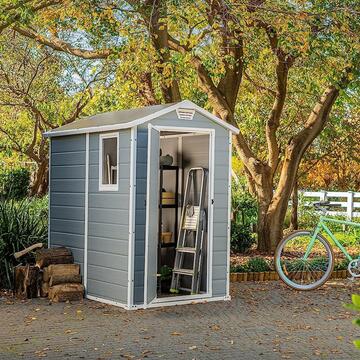Keter Manor 6x4 Grigia - Casetta da Giardino - Con Finestra Laterale - 130x192 h198 cm