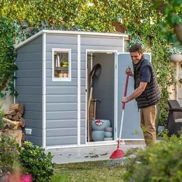 Keter Manor Pent 6x4 Grigia - Casetta da Giardino - Con Finestra Frontale - 184x111 h201 cm