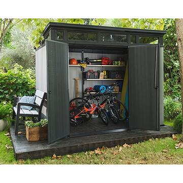 Keter Artisan 9x7 Grigia - Casetta Porta Attrezzi da Giardino - Con porta doppia anta - 277x218 h226 cm